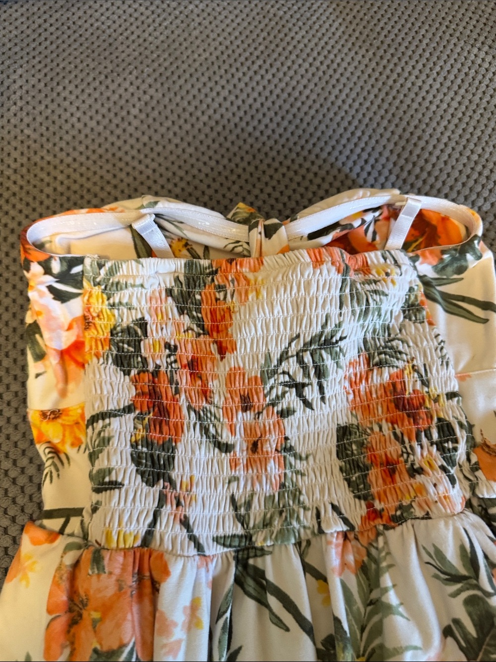 Cream Strapless Tropical Floral Jumpsuit with Orange Accents - Picture 5 of 5